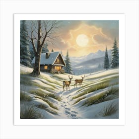 Deer In The Snow 29 Art Print