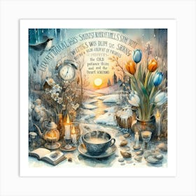 Melodramatic Watercolors: A Captivating Visual Journey through the Transition from Winter to Spring. Art Print