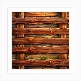 Rustic Wooden Fence With Green Grass Art Print