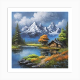 Cabin By The Lake Art Print