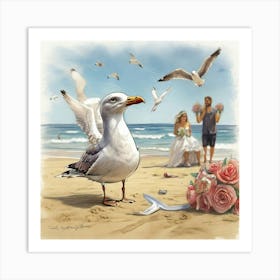 Wedding Seagull Art Print