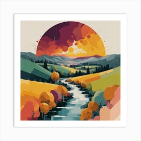 The wide, multi-colored array has circular shapes that create a picturesque landscape 13 Art Print