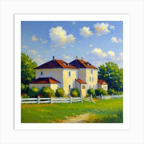 Fence and Sky A Serene Outdoor Perspective House In The Countryside Art Print