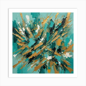 Abstract In Teal And Gold Art Print