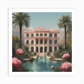 Pink House With Palm Trees Art Print