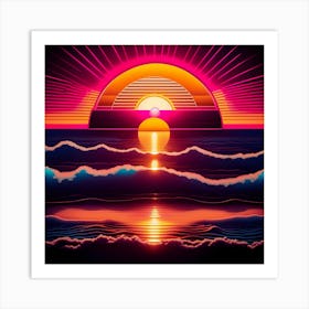 Colorful, Vibrant, Abstract Sunset Over The Ocean Art Print