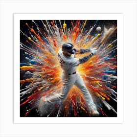 Baseball Player With Paint Splashes Art Print