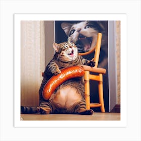 Cat Eating Massive Sausage Art Print