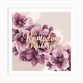 Ramadan Mubarak 2025 girly pink and gold floral design Ramadan 2025 wall art Art Print