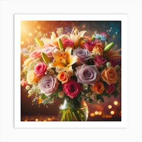 Colorful Bouquet Of Roses Art Print