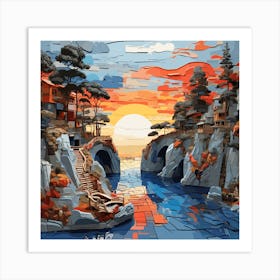 Sunset Over The River Art Print