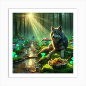 Wolfy looking for bioluminescent mushrooms 7 Art Print