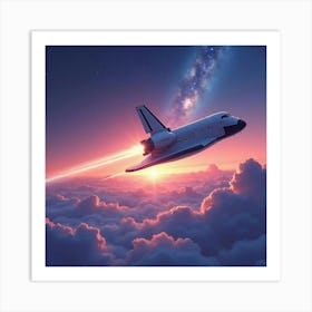 Shuttle With A Watercolor Peaceful Galaxy Sunrise 1 Art Print