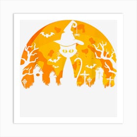 Spooky Halloween Black Cat & Witch Hat Art Print