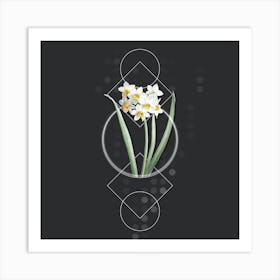 Vintage Narcissus Easter Flower Botanical with Geometric Line Motif and Dot Pattern Art Print