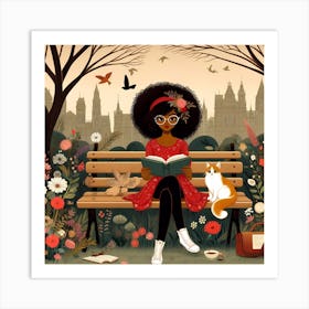 Afro Girl Reading In Park Art Print