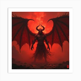 Demon Lord Casting Shadow Magic In Red Mist, Vibrant Scene 1 Art Print