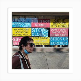 Woman Walks Past A Storefront Sign Art Print