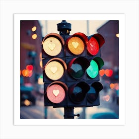 Close Up Of A Traffic Light With Heart Shaped Ligh (3) Art Print