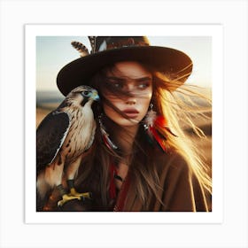 Portrait Of A Woman With A Falcon Art Print