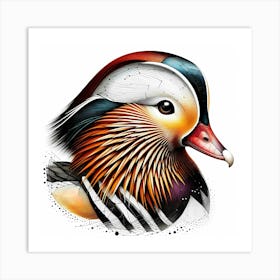 Mandarin duck - Abstract Line Art Illustration 219 Art Print