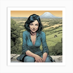 Woman Sitting On A Rock 1 Art Print