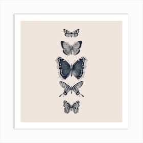 Inked Butterflies Beige Square Art Print