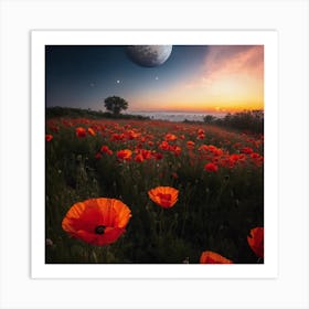 Poppy Field At Sunset Art Print