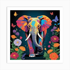 Elephant With Flowers 1 Art Print