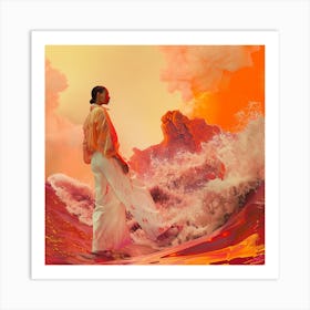 Woman Standing On A Wave Art Print