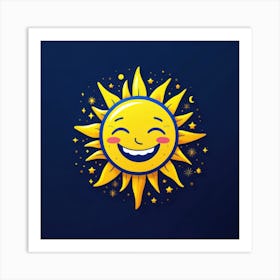 Lovely smiling sun on a blue gradient background 140 Art Print