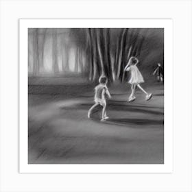 Children Playing In The Woods Art Print