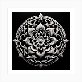 Mandala On Black Background Art Print