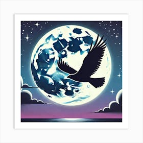 Bird Flying Across Moon Art Print