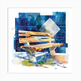 Watercolor Of A Wooden Bench Art Print