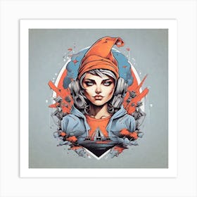 Girl With Headphones Art Print