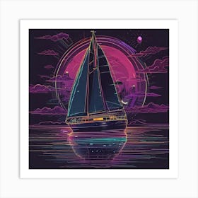 Sailboat At Night Art Print