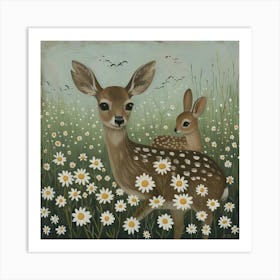 Deer And Bunnies Fairycore Painting 2 Art Print