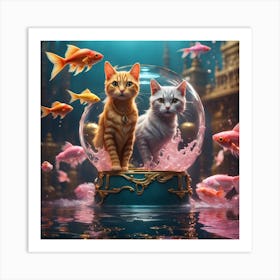 Two Cats In A Goldfish Bowl Art Print