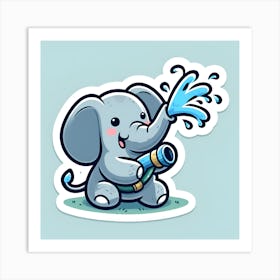 Watering Elephant Art Print