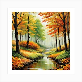 Forest In Autumn In Minimalist Style Square Composition 337 Art Print