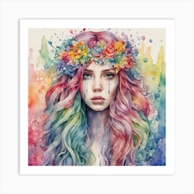 Girl With Colorful Hair Art Print