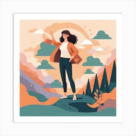 Woman Hiking In The Mountains Art Print