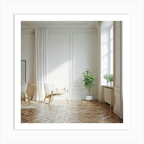 White Living Room With Wooden Floor Art Print