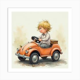 Boy And Car Poster