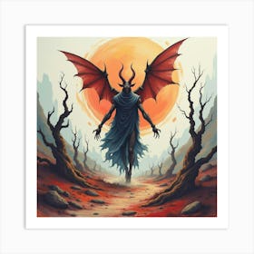 Demon Soul In A Watercolor Desolate Wasteland Of Colors 1 Art Print