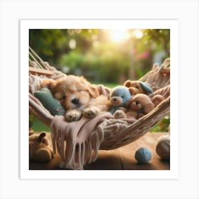 Dog Sleeping In Hammock Art Print