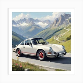 A Porsche 911 In The Route Des Grandes Alpes Illustration art print 3 Art Print