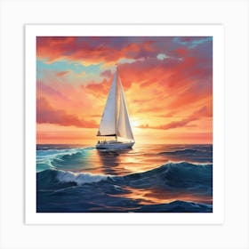 Sailboat At Sunset 10 Art Print