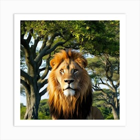 Lion In The Savannah Art Print